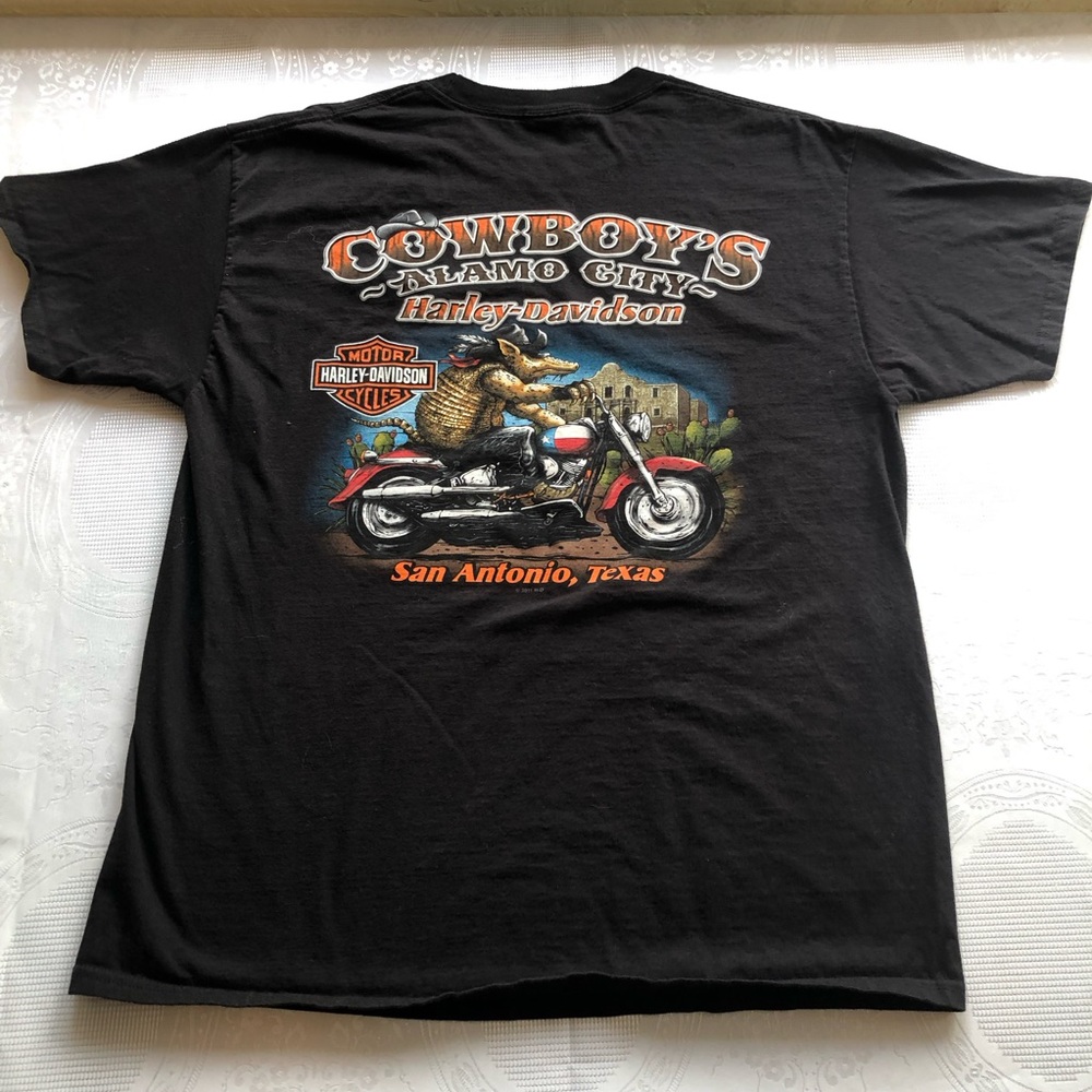 Harley-Davidson Black T-Shirt COWBOYS 2011 Alamo City Men’s Size L Graphic Tee